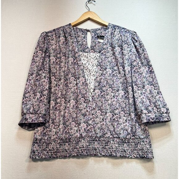 Vintage Jenny Womens Two Piece Blouse Skirt Set Size 20W Purple Floral 80s - Picture 14 of 16